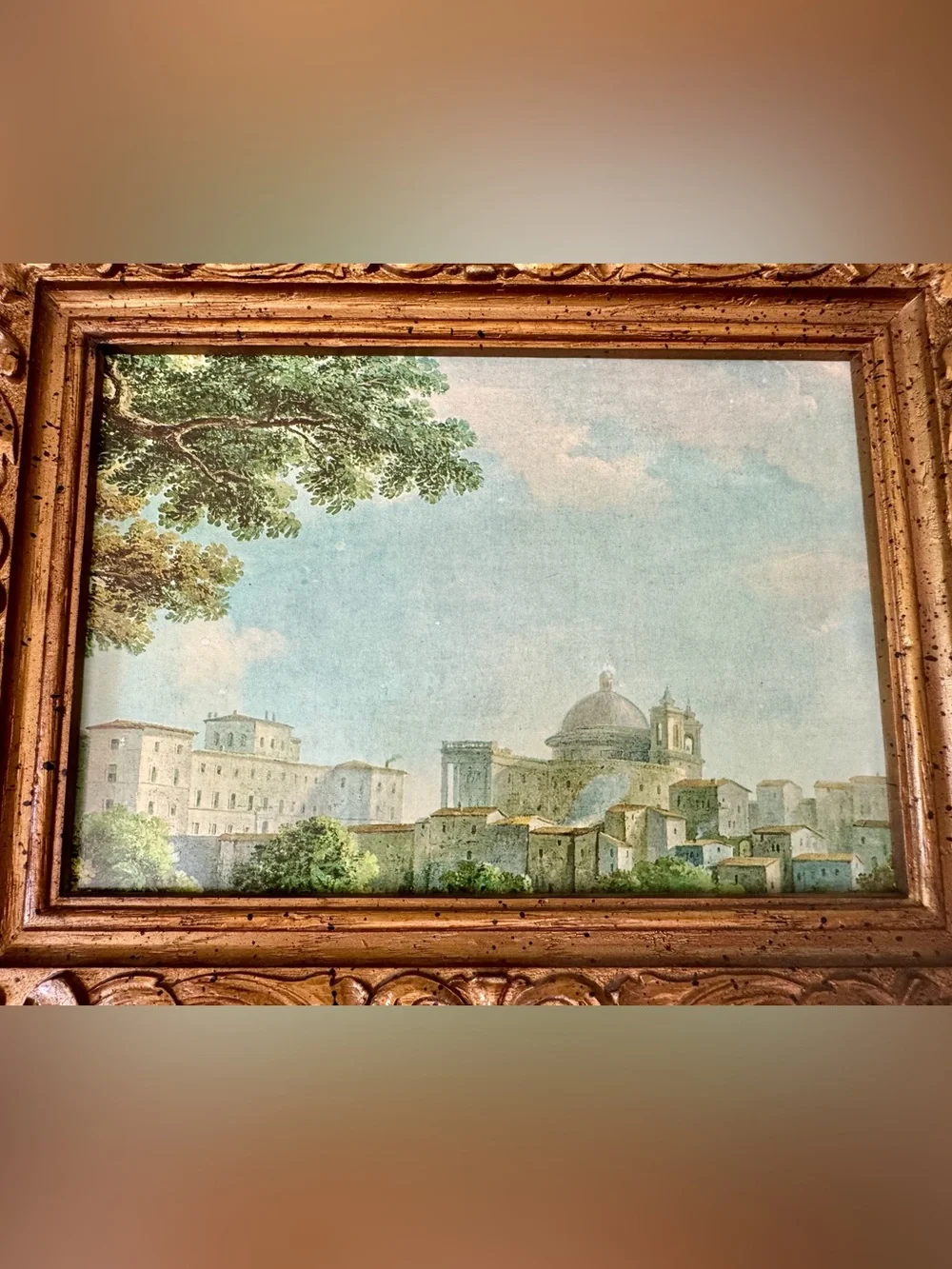 VTG City View Wall Art 1970 Gold Frame Baroque Syroco Style Arricia Italy